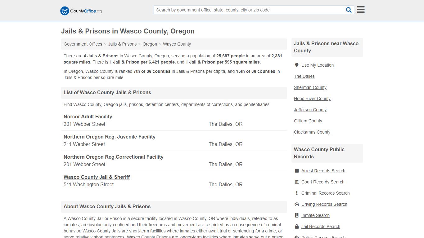 Jails & Prisons - Wasco County, OR (Inmate Rosters & Records)