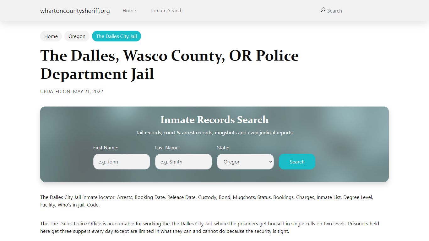 The Dalles, Wasco County, OR Police Department Jail